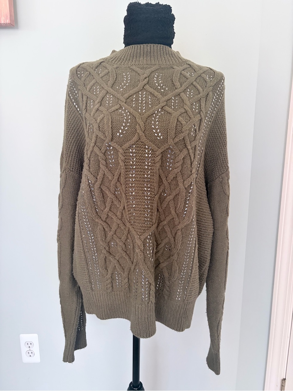 White House Black Market Olive Cable Knit Turtleneck Sweater
